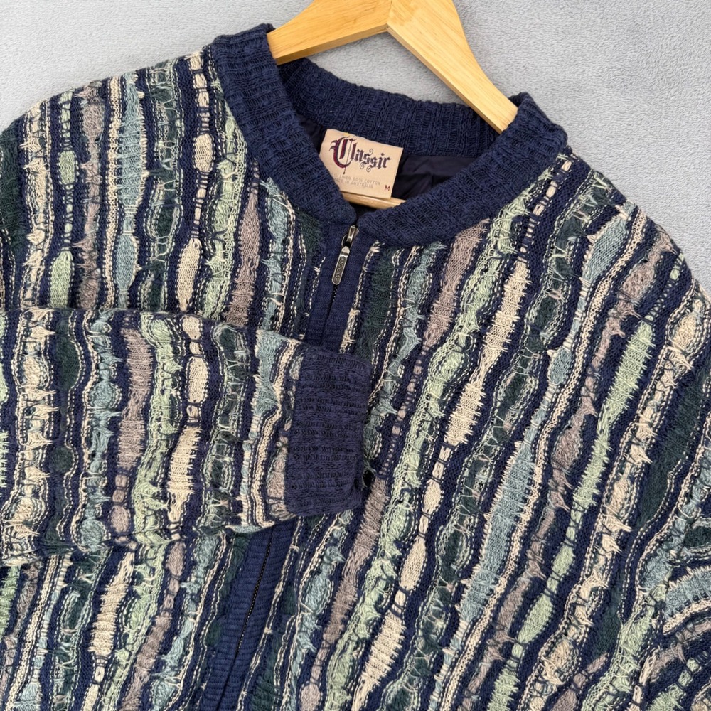 Coogi Australia Classic 3D Knit Cardigan Sweater Mens Medium Zip Up Vintage